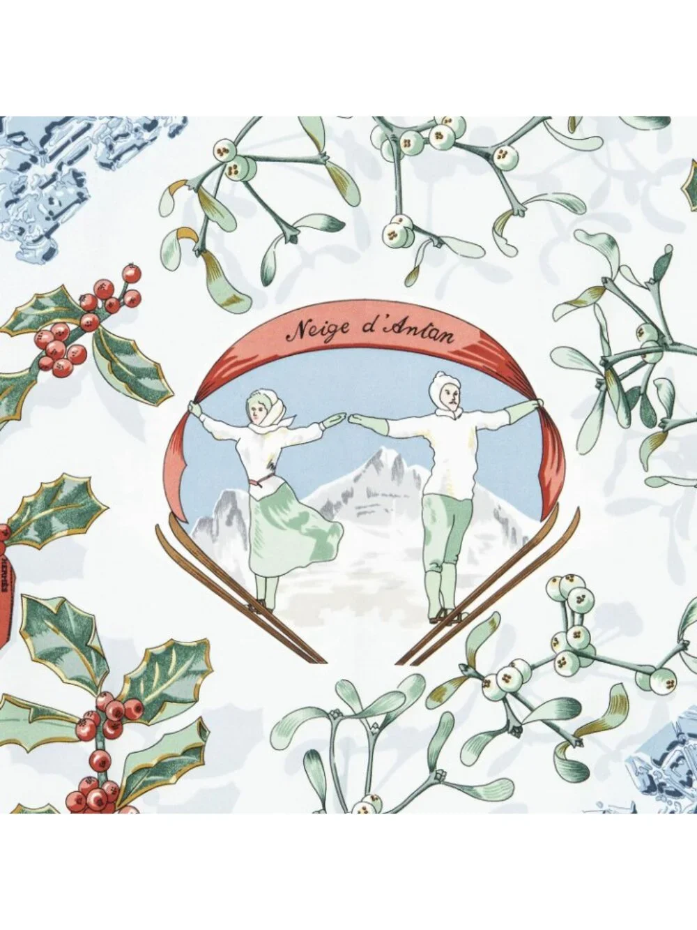 Hermes Scarf Light Blue Green Brown Silk